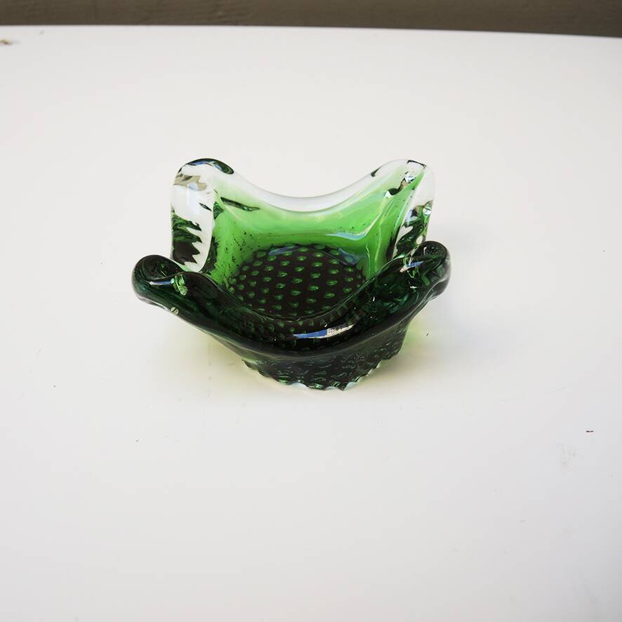 Antique Green Blown Glass Ashtray