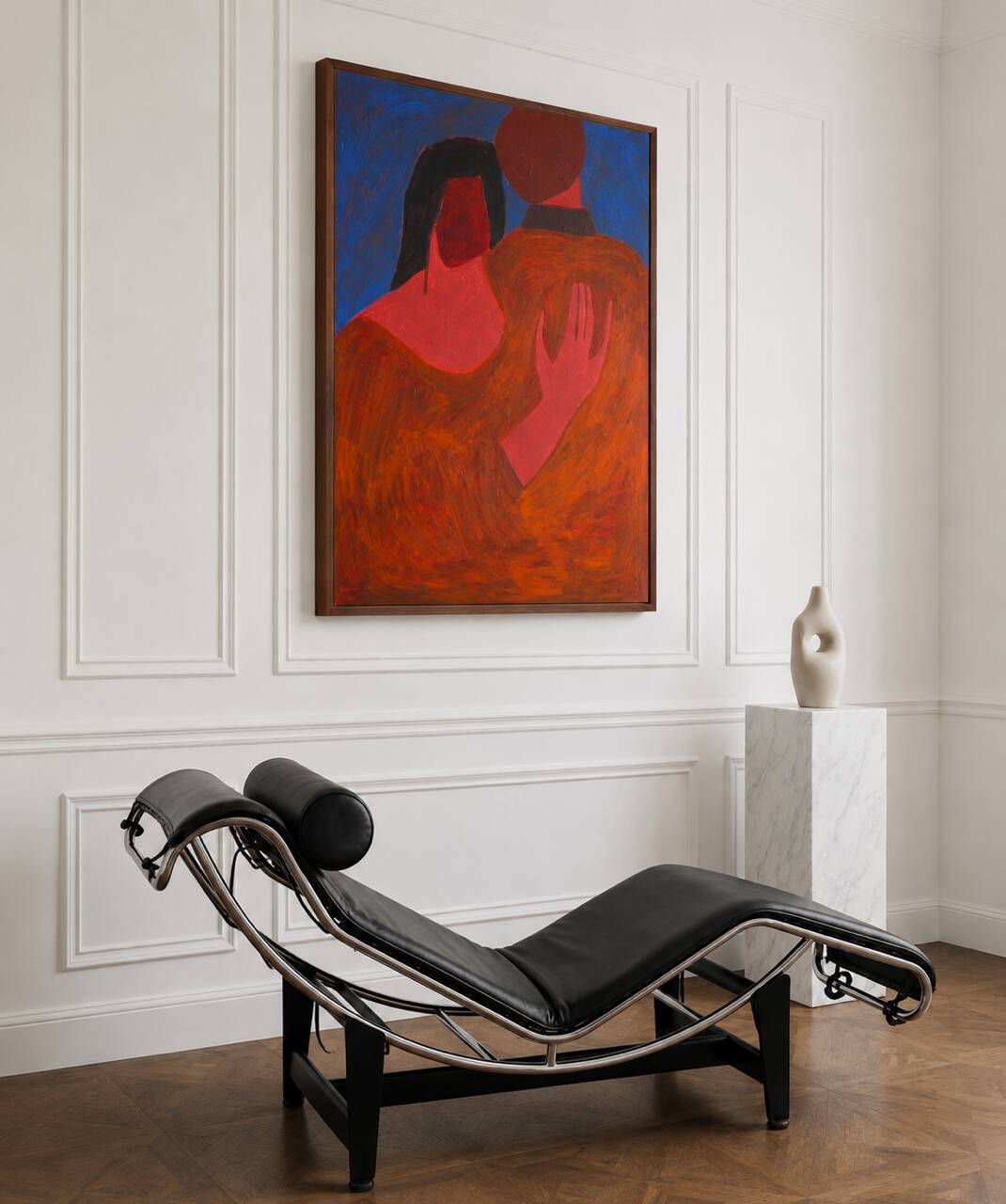 Large minimalist figurative painting couple "near you"