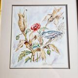 Aquarelle signée D.Desser oiseaux et fleurs