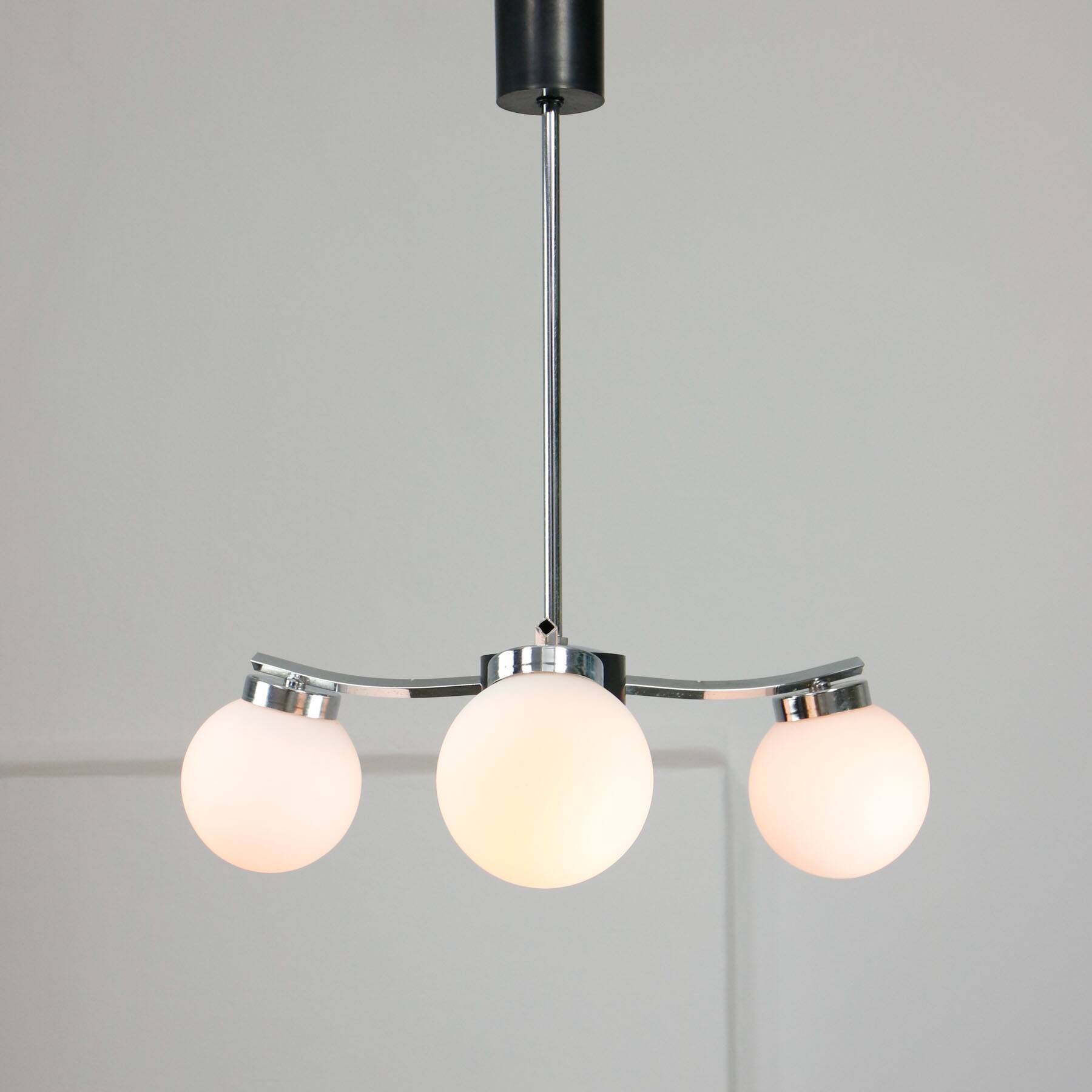 Mid-Century Italian Chrome and Opaline Chandelier