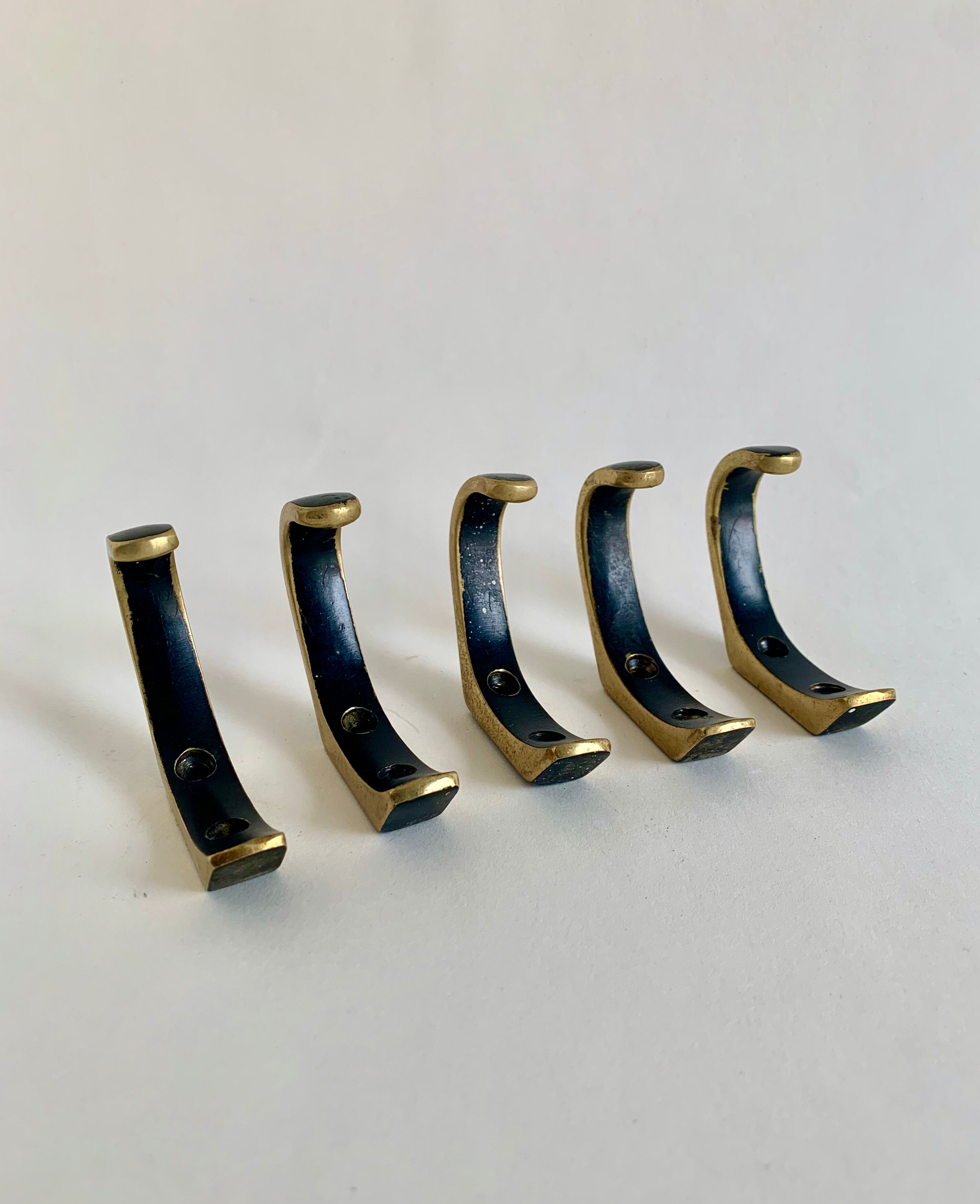 Brass wall hooks from Herta Baller, set of 5