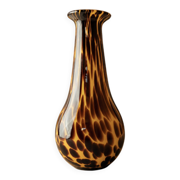 Vase vintage en verre de Murano des années 1990, verre d’art jaune avec pois bruns, design italien postmoderne, vase à fleurs sculptural, idée cadeau élégante