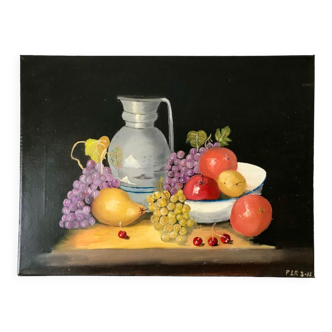 Painting oil on canvas colorful still life vintage