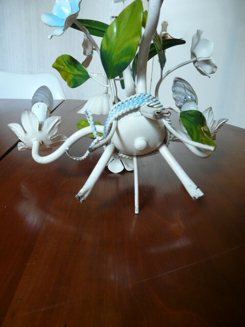 Lustre métal bouquet de fleurs bleues années 70