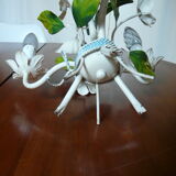 Lustre métal bouquet de fleurs bleues années 70