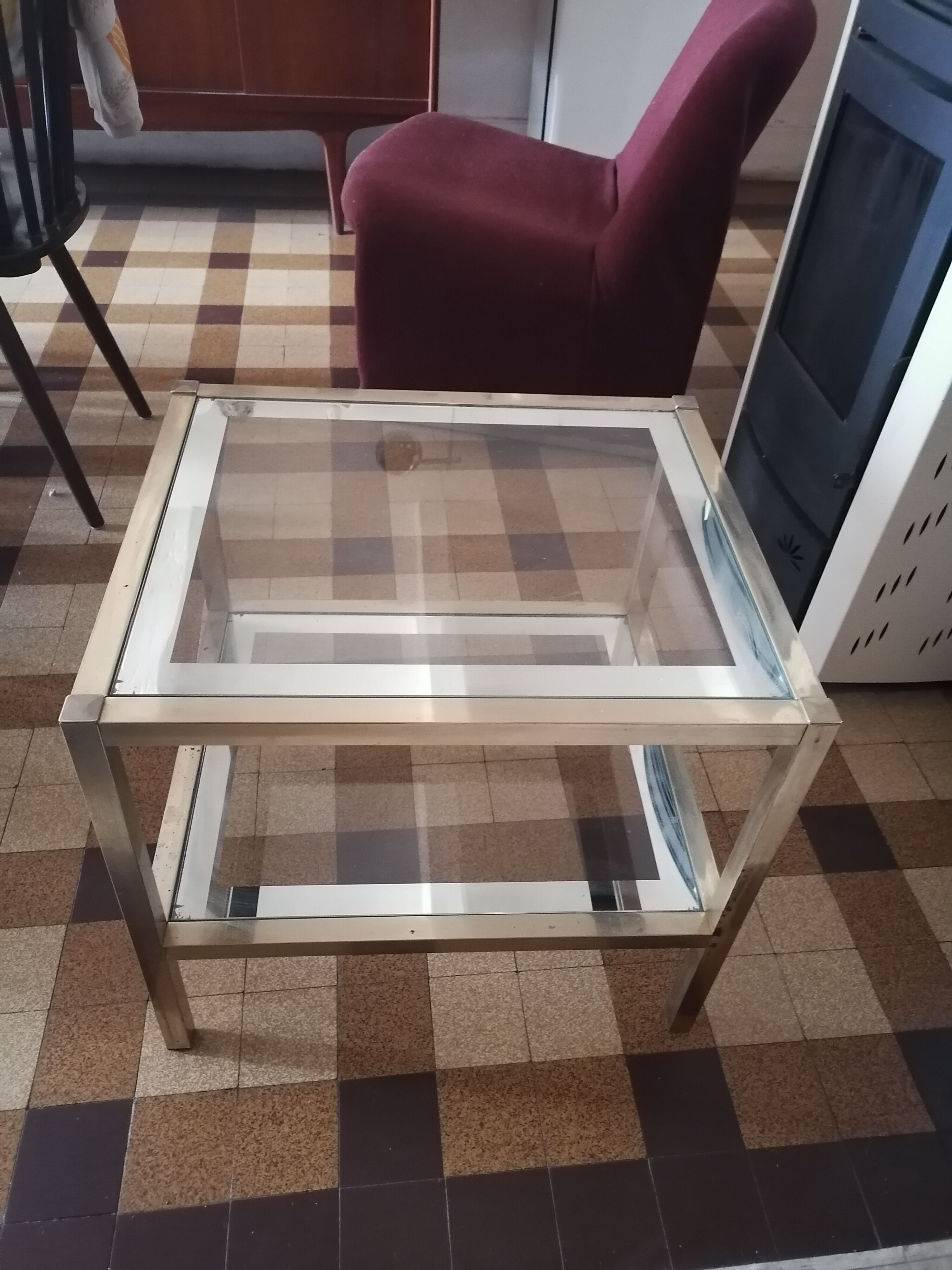 Side coffee table doree glass style Hollywood regency