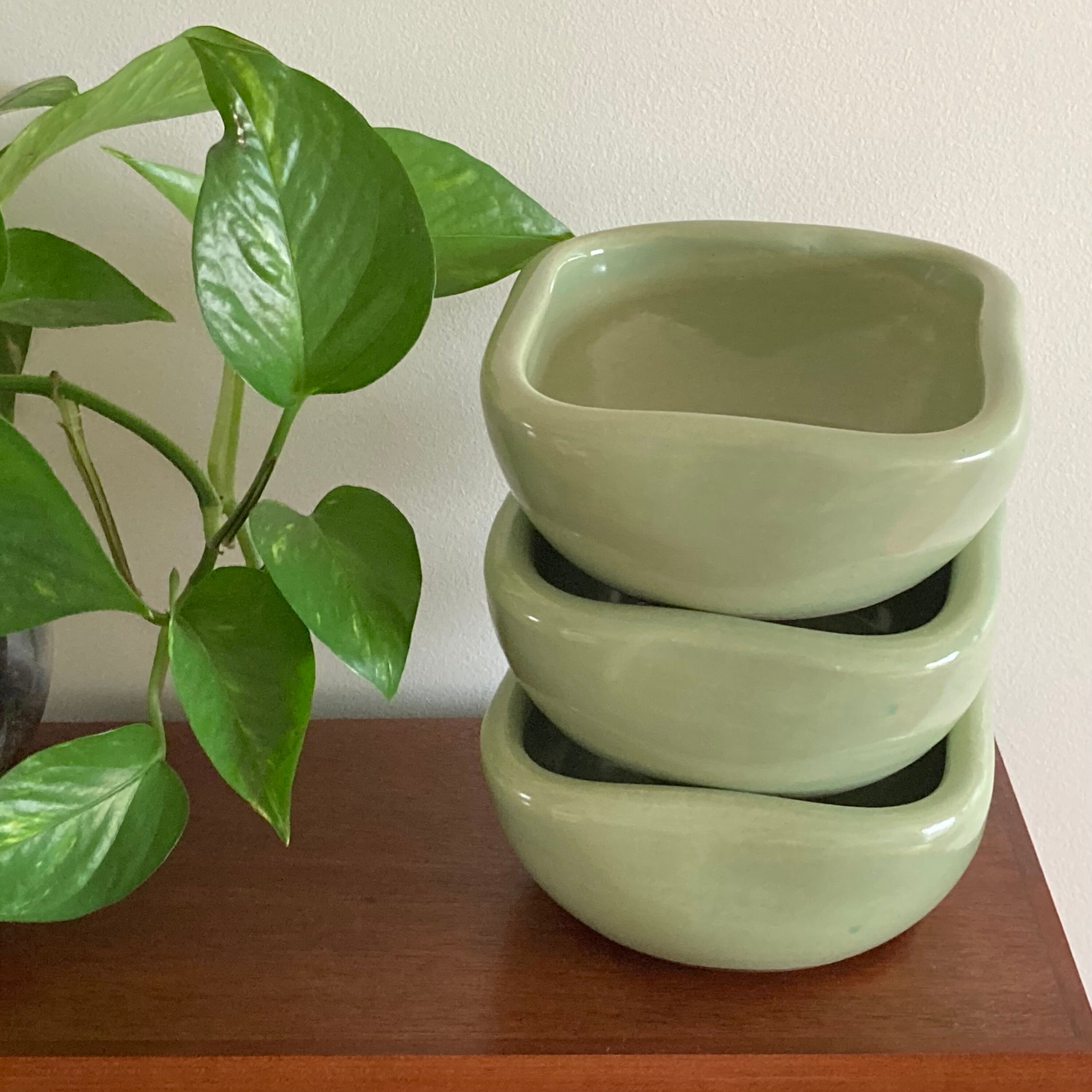 3 bowls 50s celadon Keramos