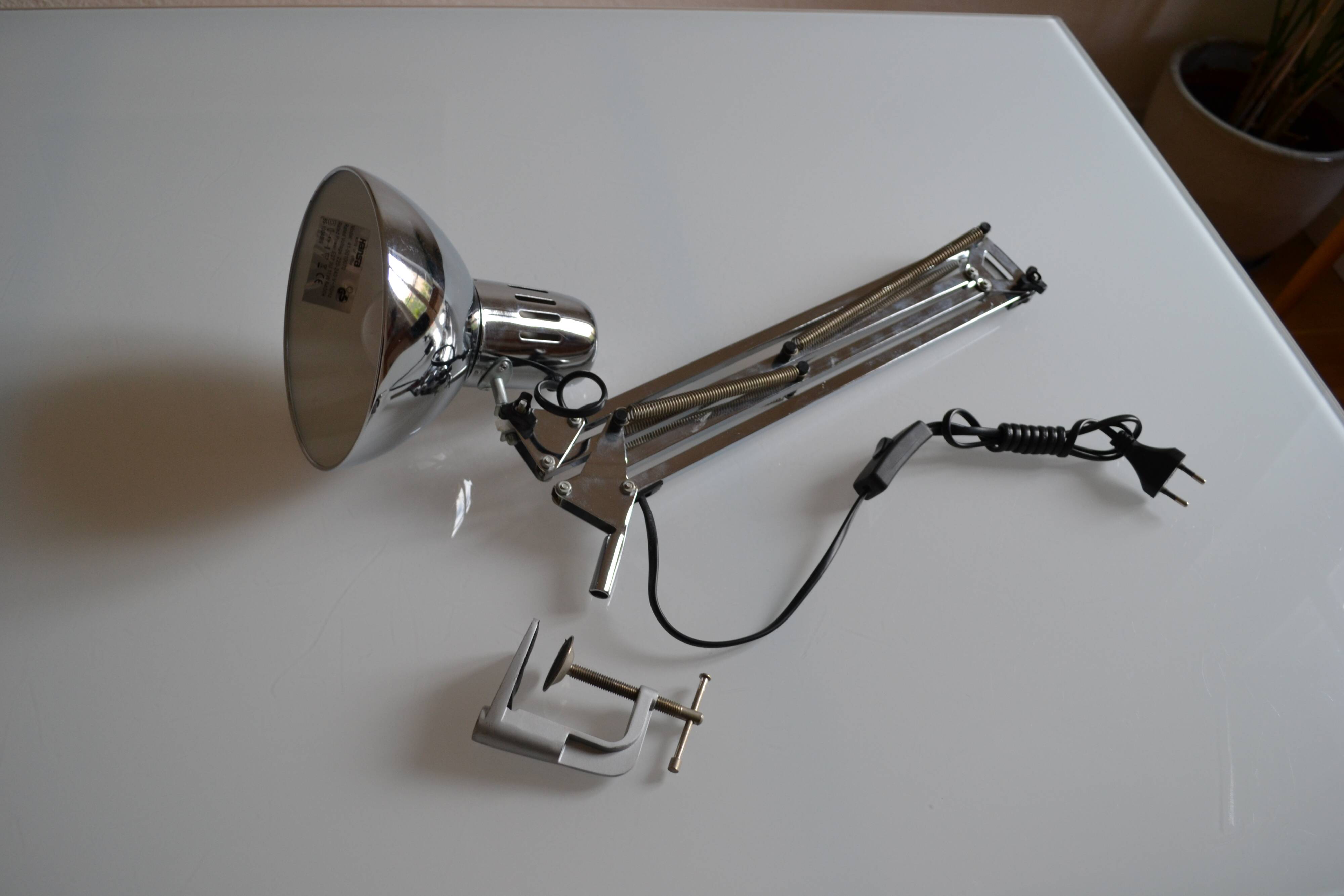 Articulated architect lamp with vintage clip, 90s, chrome metal