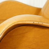 Italian armchair imitation leather camel & its cushion 1960