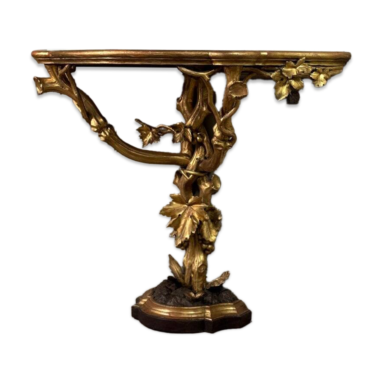 Carved and Gilded Wooden Console Imitating Natural Wood, Italy circa 1880