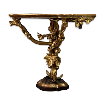 Console En Bois Sculpté Et Doré à L’imitation Du Bois Naturel, Italie Vers 1880