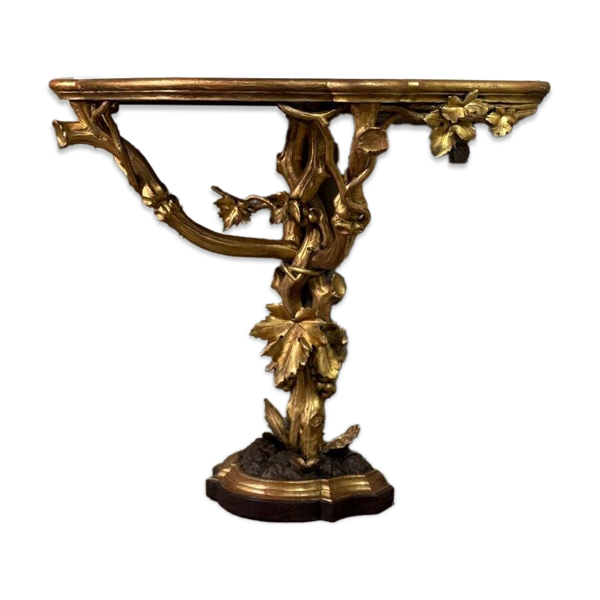 Console En Bois Sculpté Et Doré à L’imitation Du Bois Naturel, Italie Vers 1880