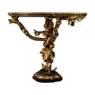 Carved and Gilded Wooden Console Imitating Natural Wood, Italy circa 1880