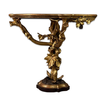 Console En Bois Sculpté Et Doré à L’imitation Du Bois Naturel, Italie Vers 1880