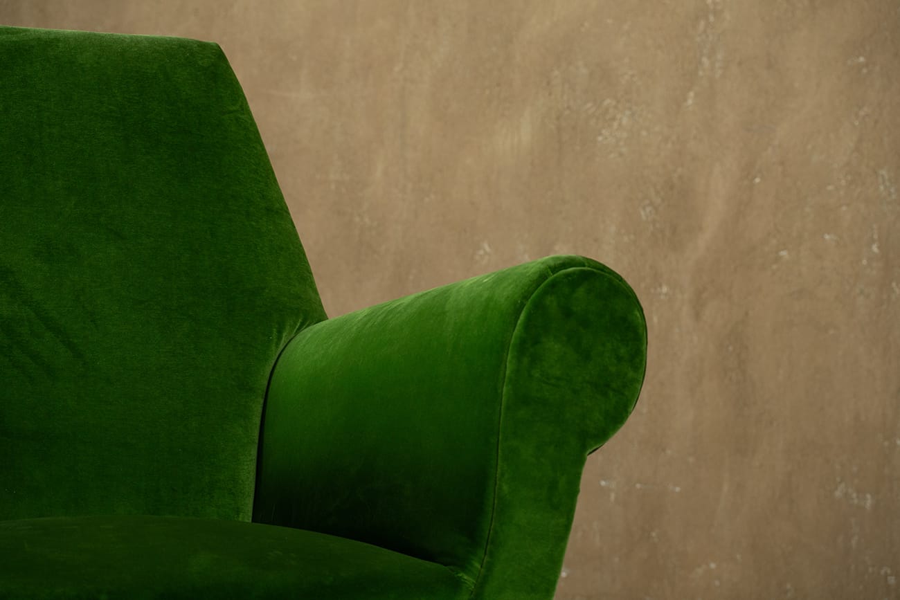 Green velvet armchairs by Gigi Radice, Italy 1950s set of 2