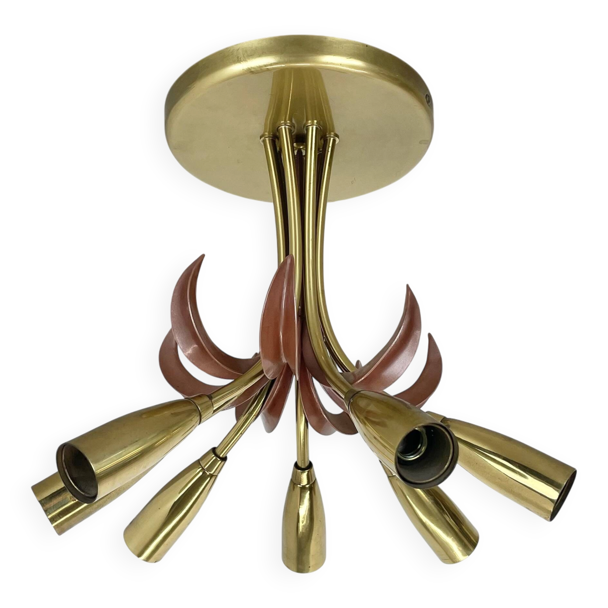 Brass Italian Stilnovo Style Theatre Ceiling Light Flush Mount, Italy, 1950