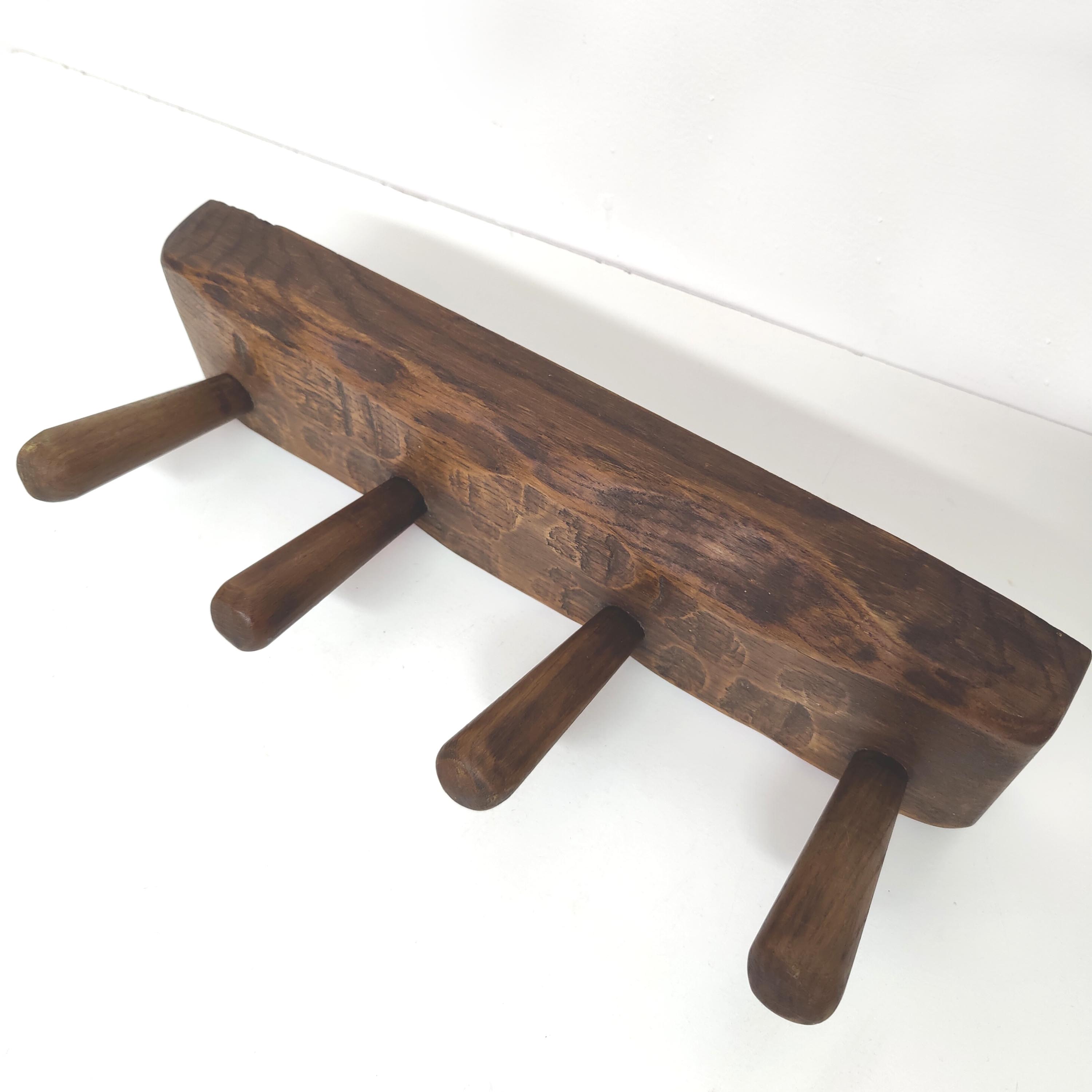 Brutalist coat rack solid wood 4 hooks