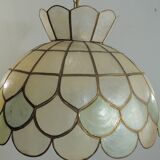 Vintage capiz shell pendant light, Tiffany style, retro lighting fixture
