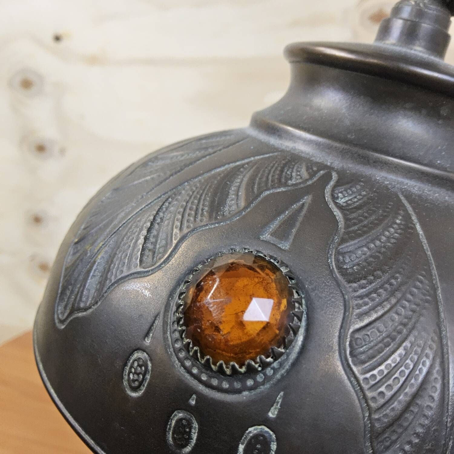 Antique brass Art Nouveau desk lamp (glass diamonds)