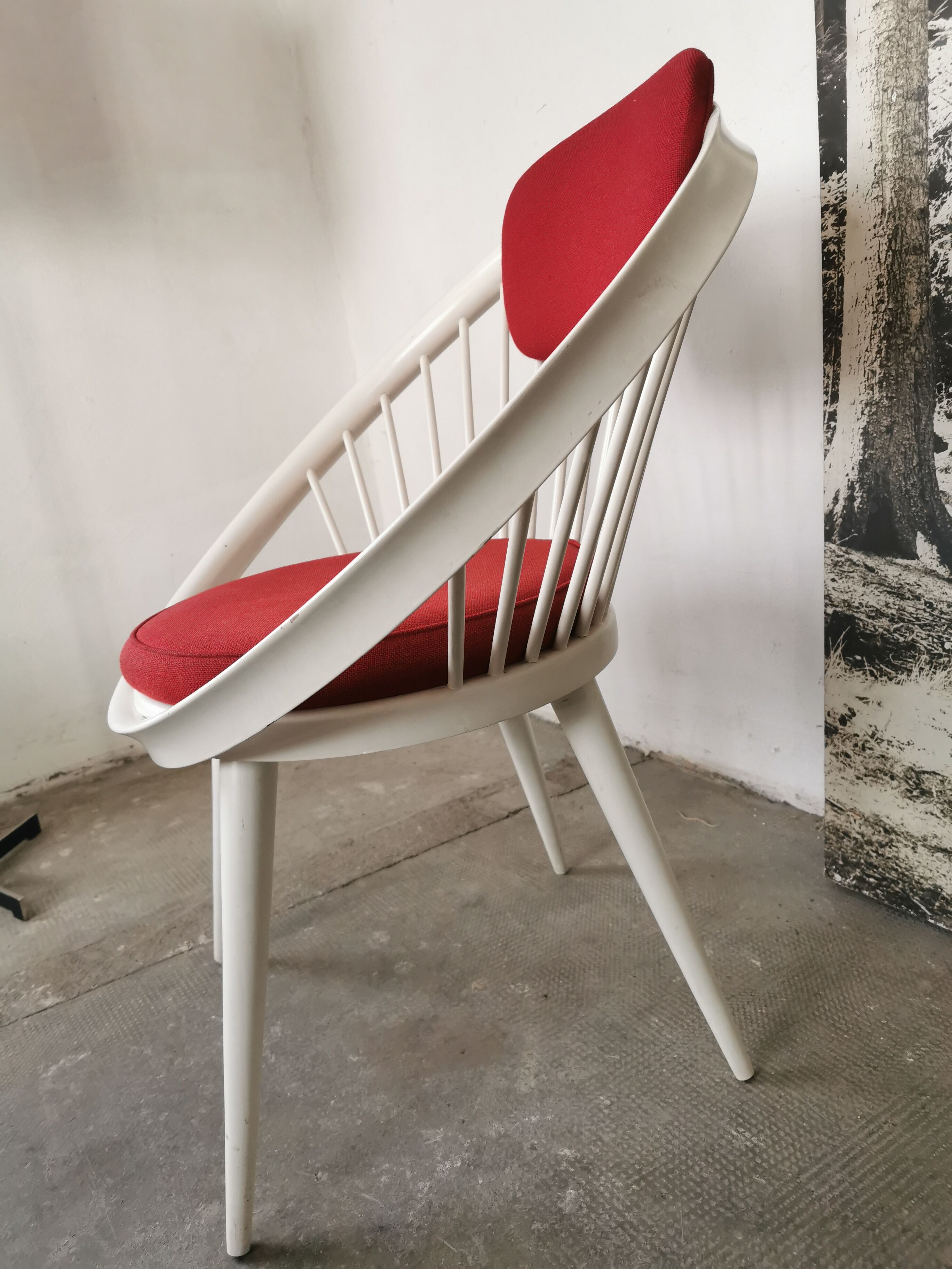 Swedish armchair circle Yngve Ekström, white and red