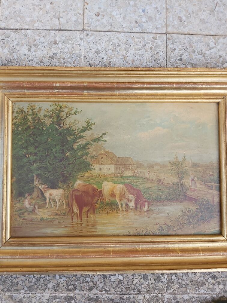 Paire de paysage vaches encadré