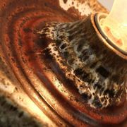 1 of 2 hexagonal mid century ceramic sconces wall lamps 1960s 1970s lava drip glaze beige brown