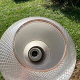 Space Age saucer pendant light, 1950s chandelier, in white and gold glass