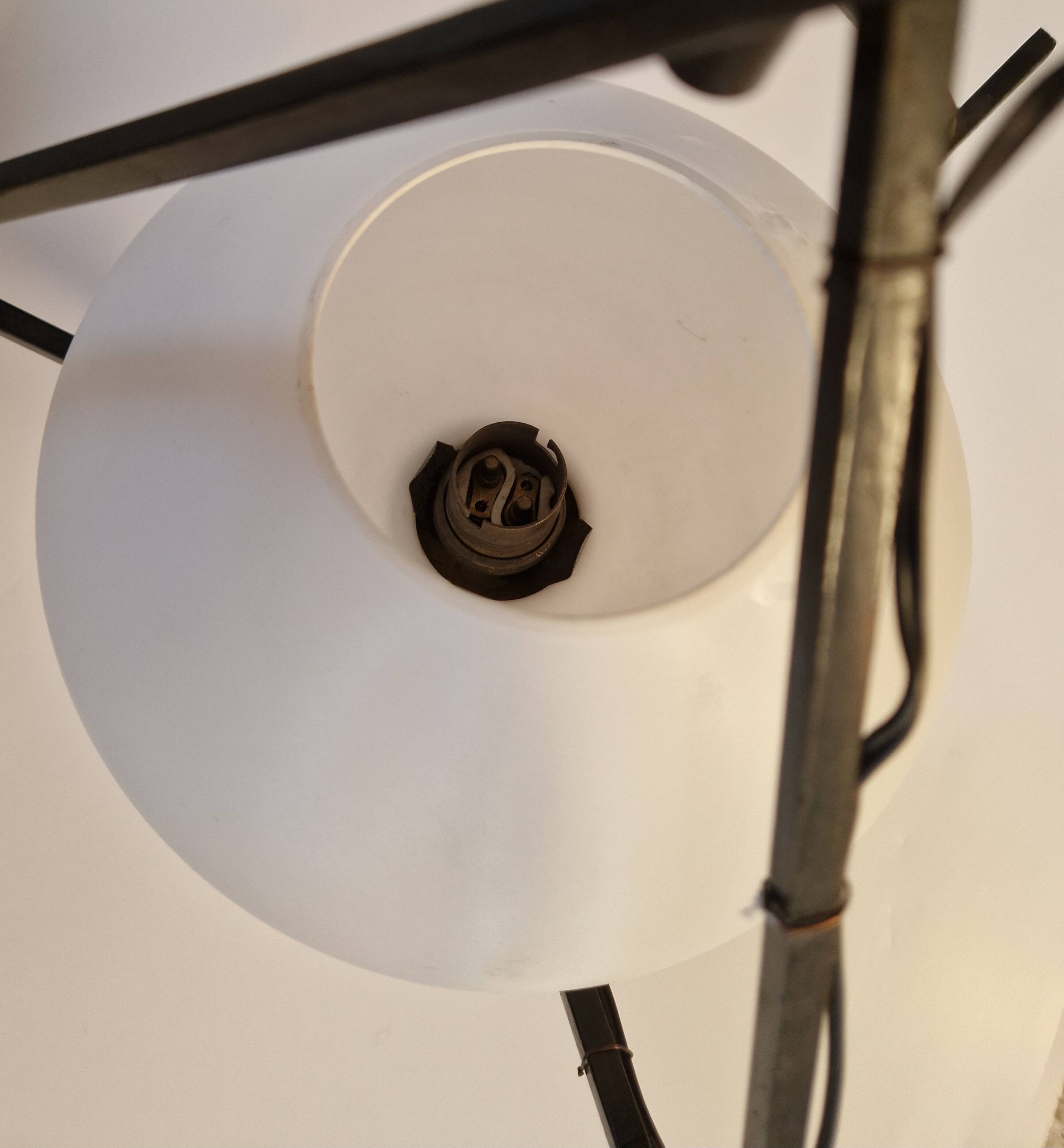 Opaline and metal triangular pendant light from Maison Lunel, 1950