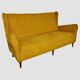 Mid-Century Three Seats Velvet Yellow Sofa, in the style of Gio Ponti