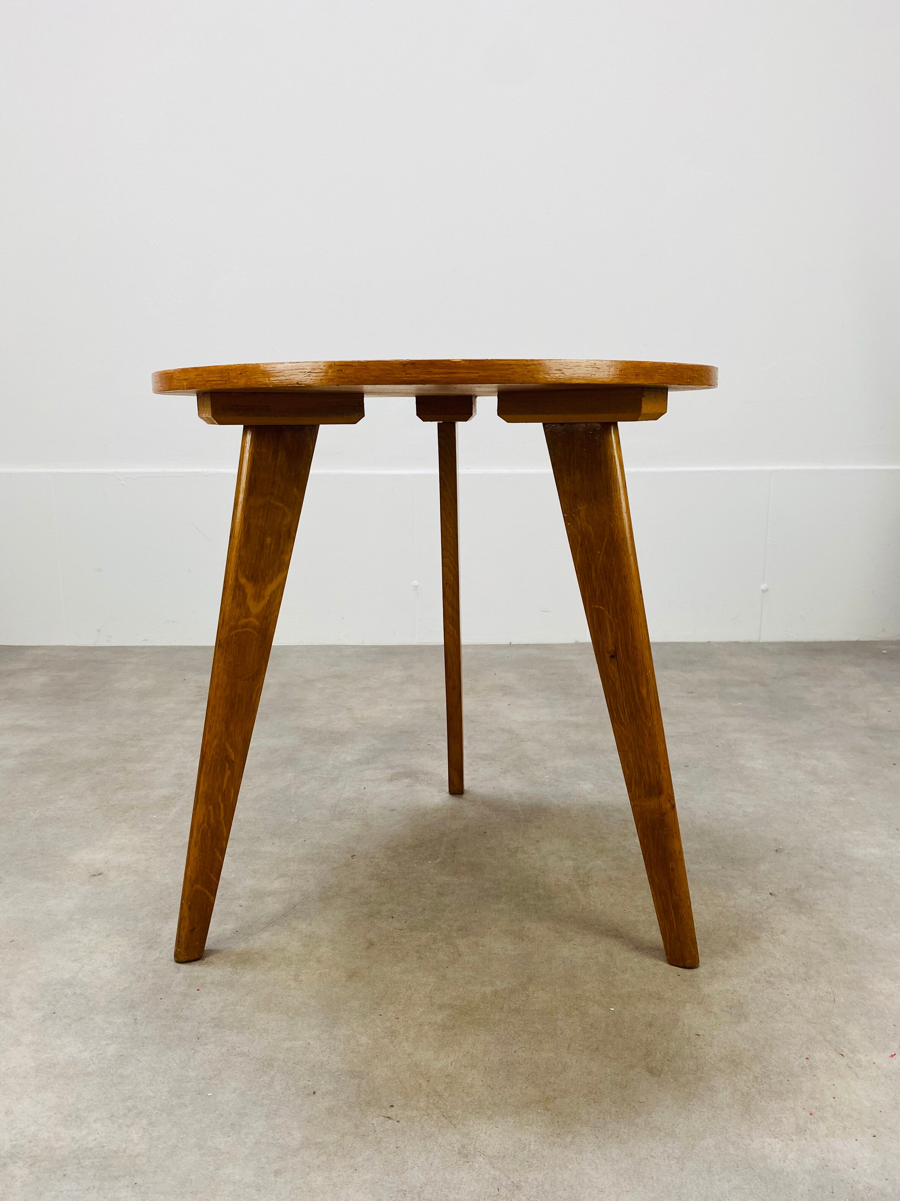 50's vintage wooden tripod side table with compass base