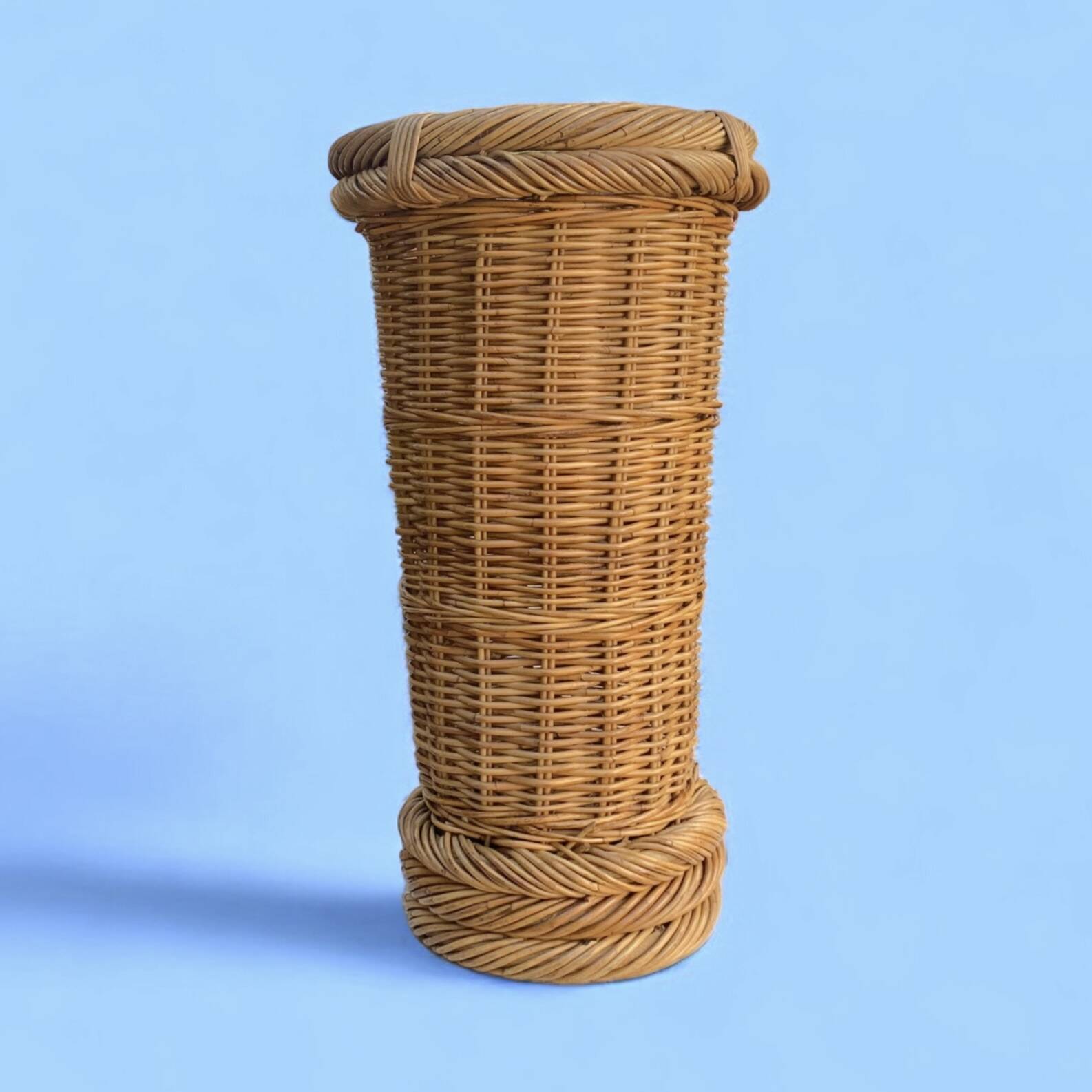 Vintage woven wicker umbrella stand