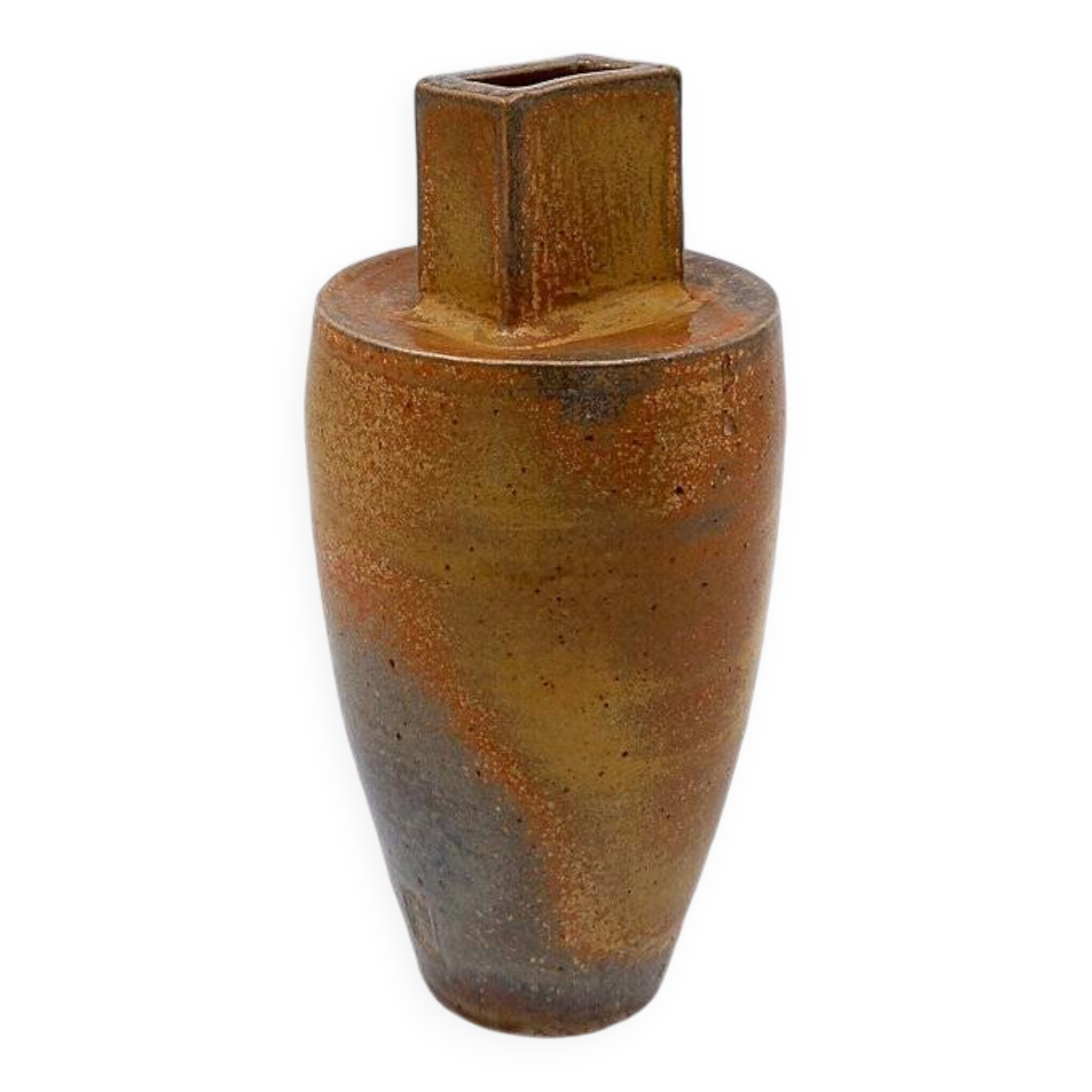 Vintage brown ceramic vase stamped "PV"