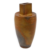 Vintage brown ceramic vase stamped "PV"