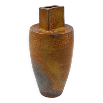Vintage brown ceramic vase stamped "PV"
