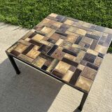 Brutalist coffee table in wrought iron and ceramic from the 70s