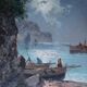 Painting marine fishermen in the moonlight signed + frame