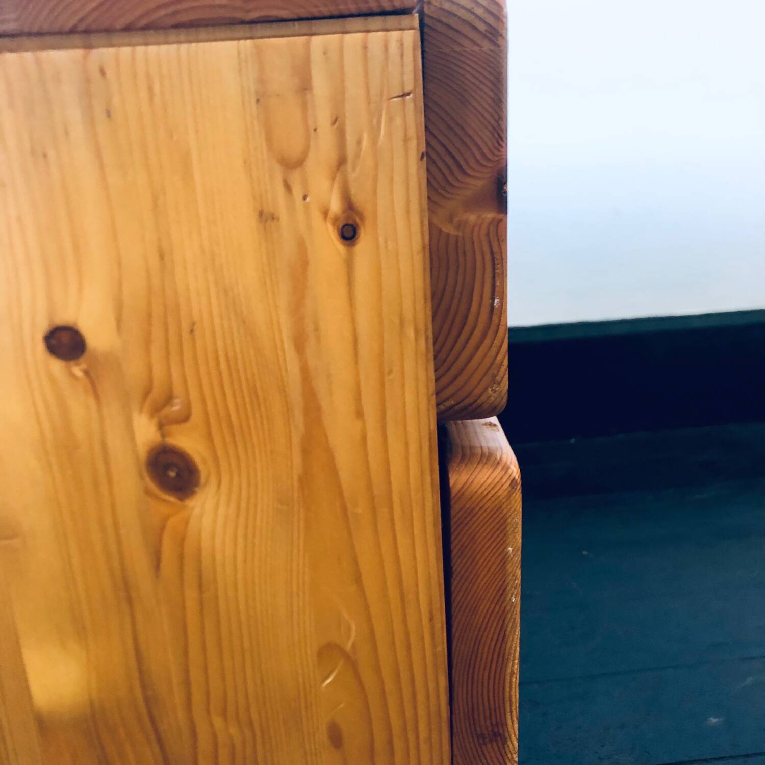 Bedside table assigned to Charlotte Perriand for Les Arcs, in pine, circa 1960.