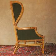 Mid-century wingback chair in bamboo and olive green, 1960s