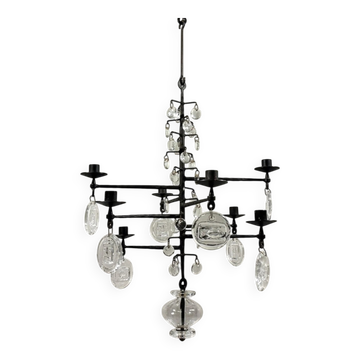 Chandelier en bougies Erik Höglund Boda Suède années 1960