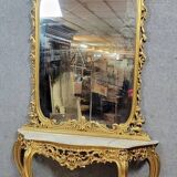 Console Vénitienne et miroir  style Louis XV baroque en bois doré