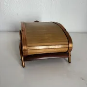 Vintage cigarette dispenser 1960 curtain box wood copper - 21 x 12 cm