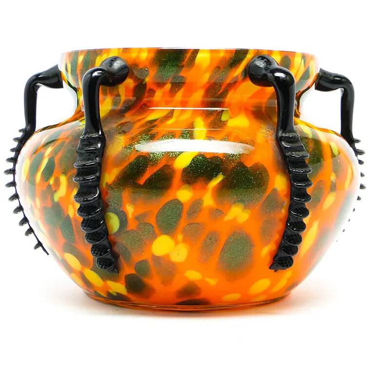 Art Deco vase, spatter glass, Welz Glassworks, Czechoslovakia, 1930s