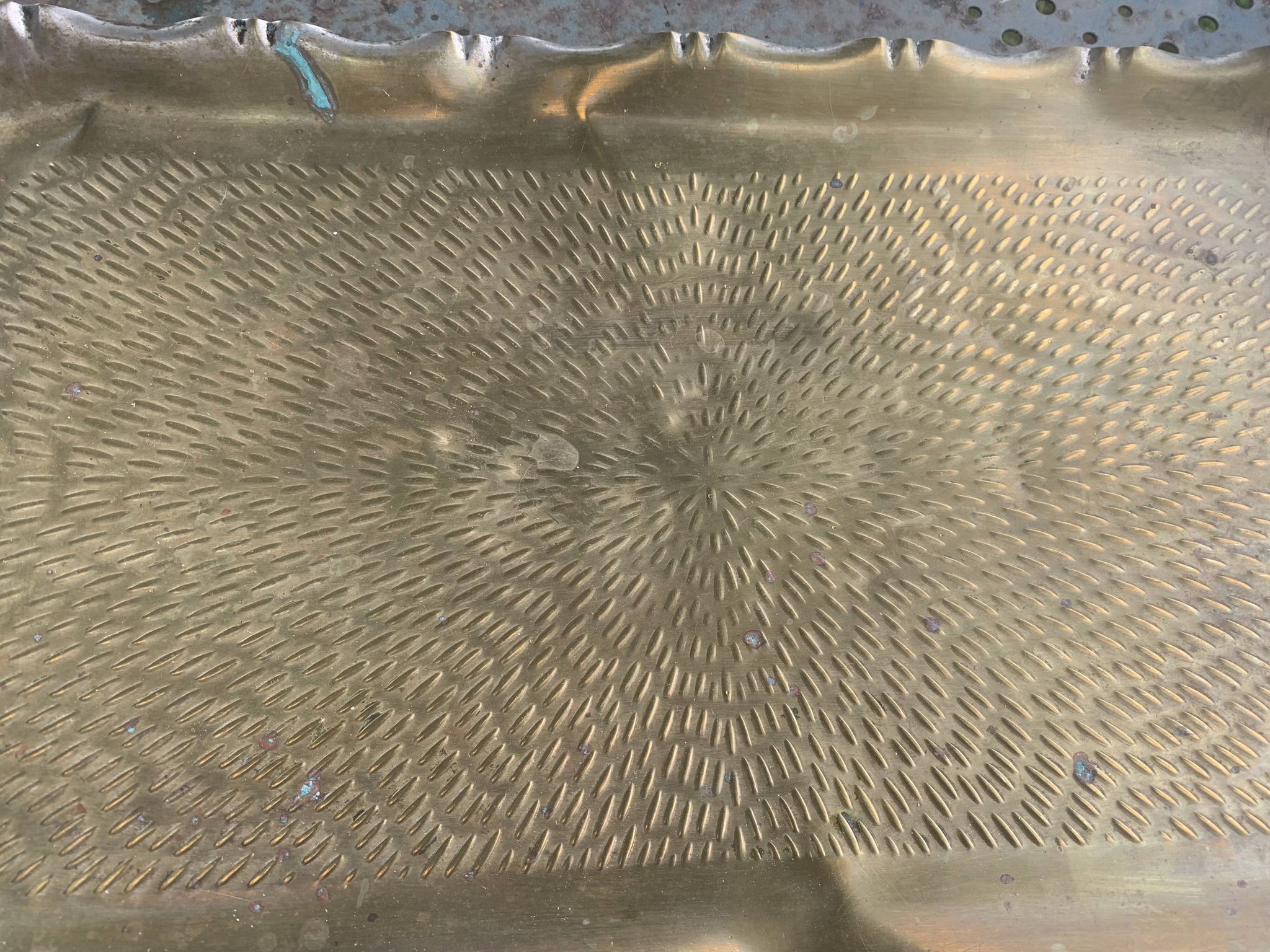 Large rectangular tray in vintage, artisanal and oriental hammered metal