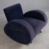 Bretz (Germany) — Rocking Chair / Armchair — Blue Velvet Upholstery — 1980s
