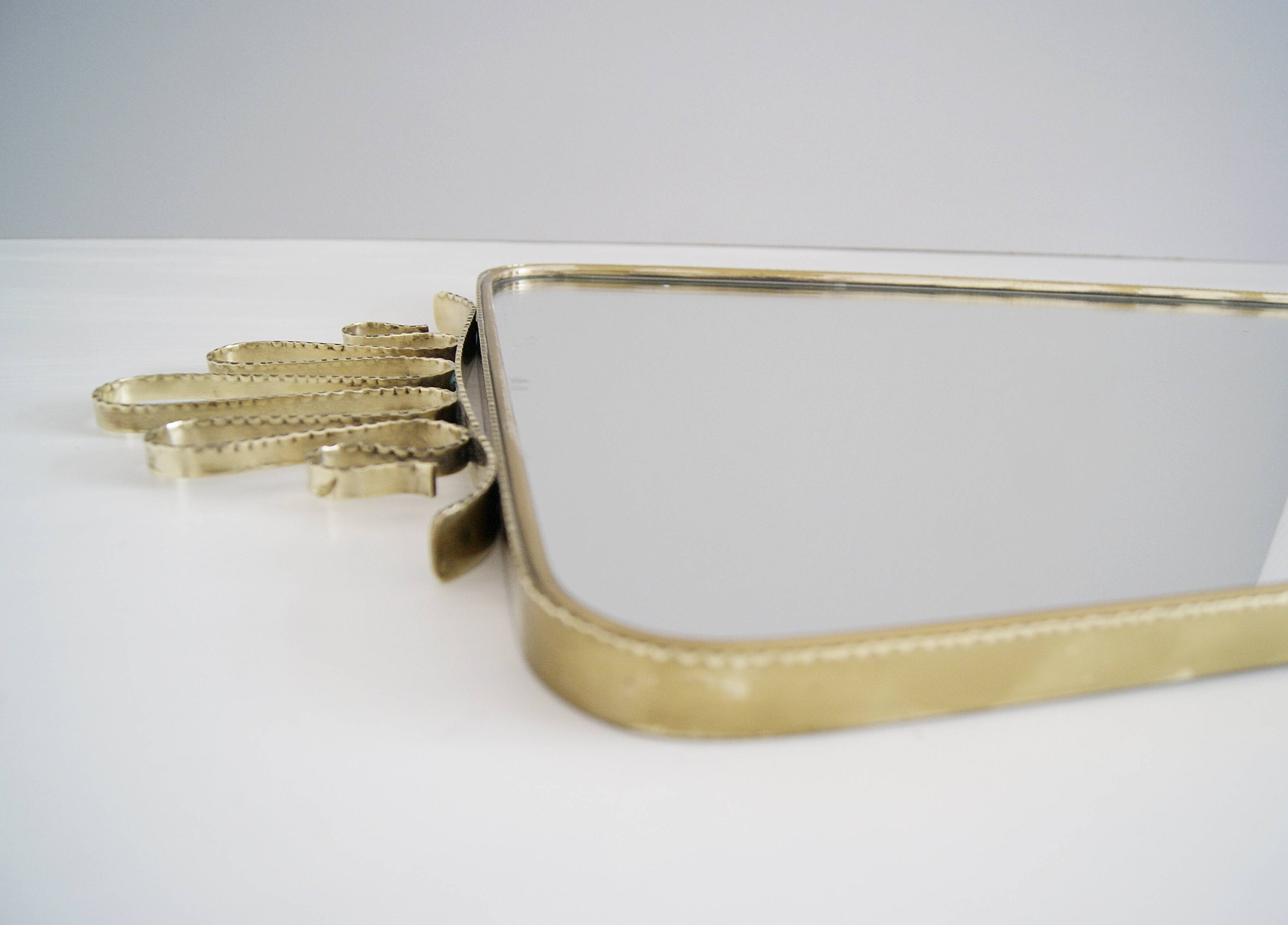 Mid century brass mirror, 40x74cm