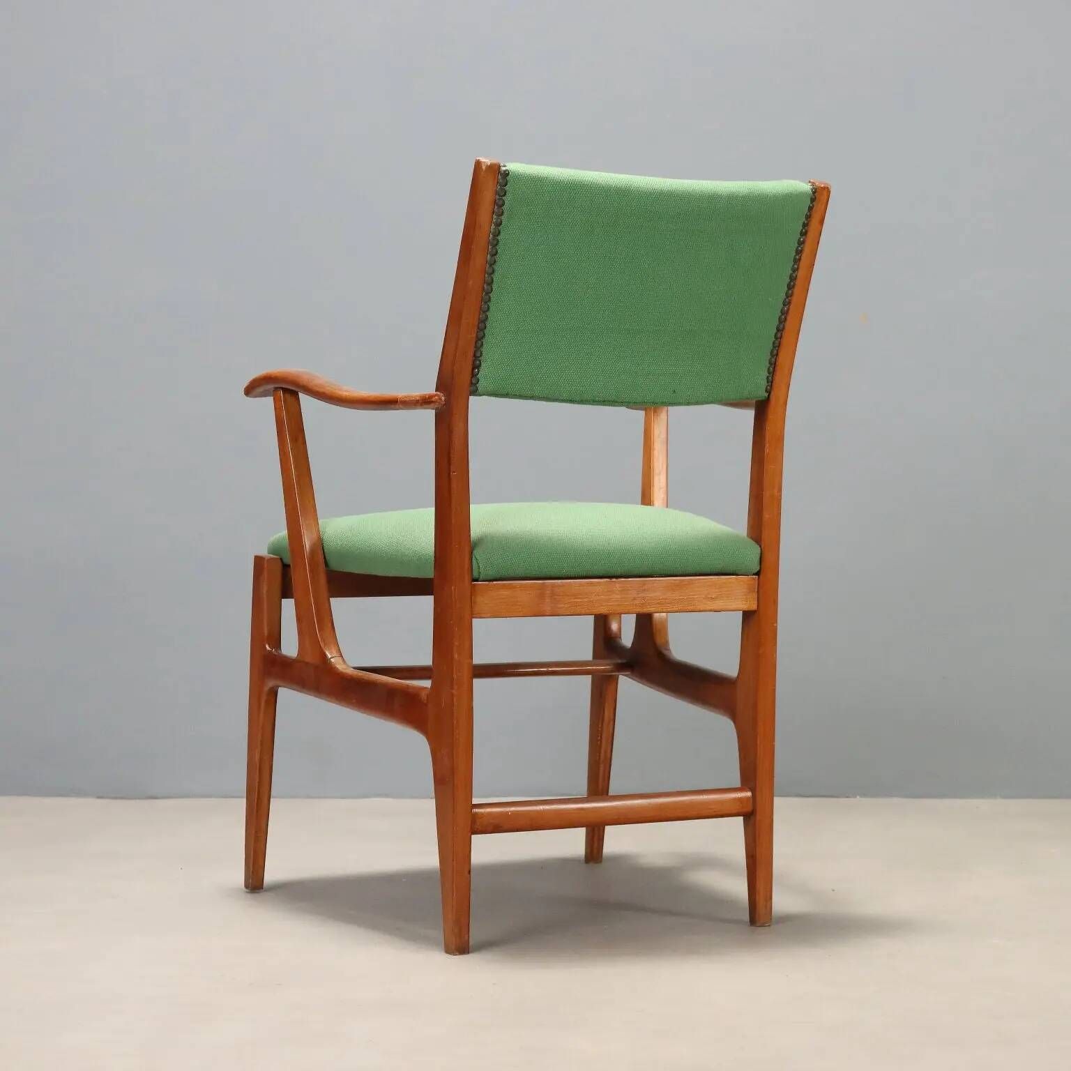 Vintage wooden and fabric armchair, Italian design from the 1950s.