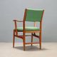 Vintage wooden and fabric armchair, Italian design from the 1950s.