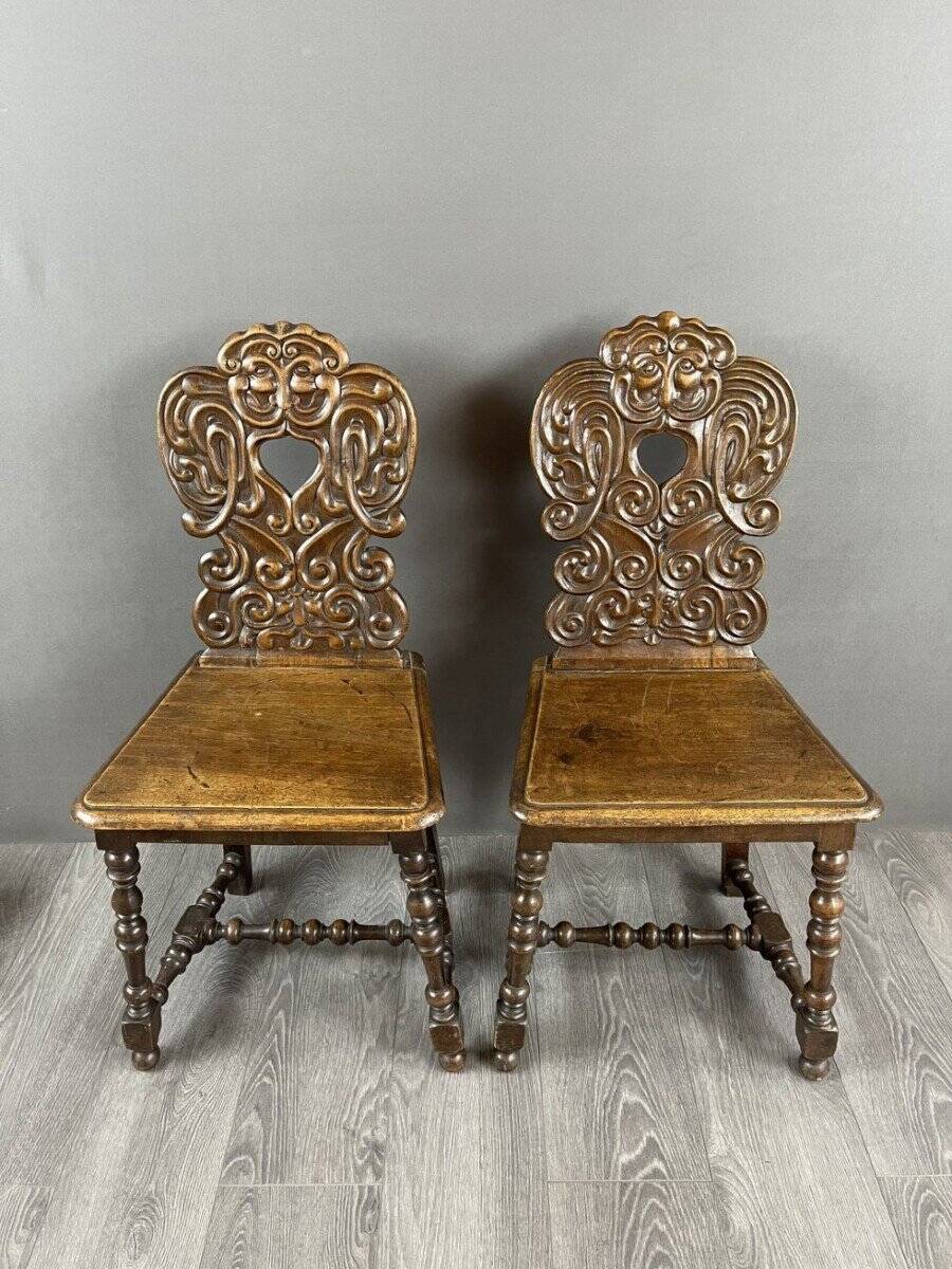Pair of Carved Wooden Chairs, Late 19th Century