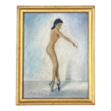 Tableau. Huile encadrée. Danseuse nue. 1960