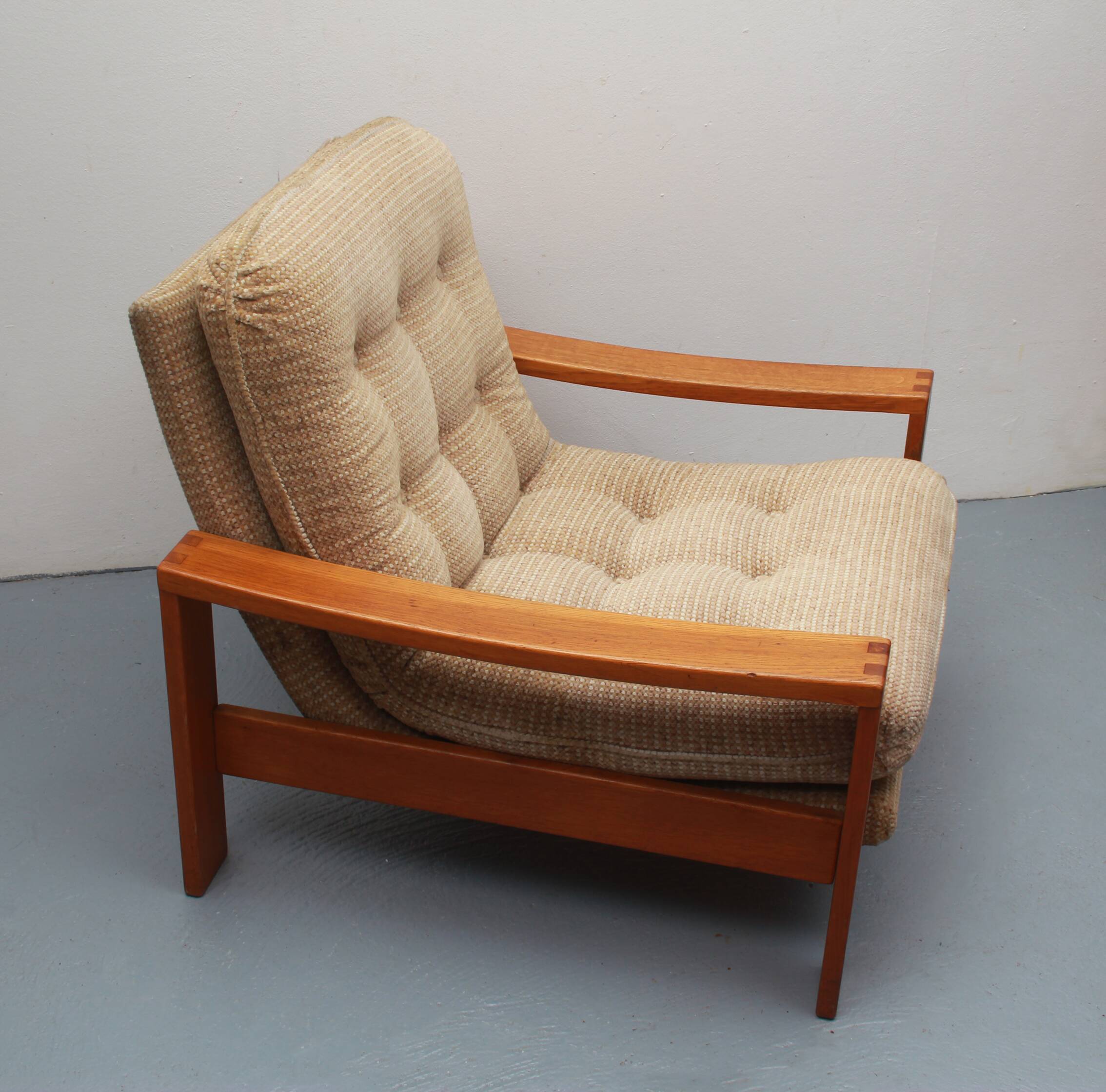 1970s armchair beige in oak
